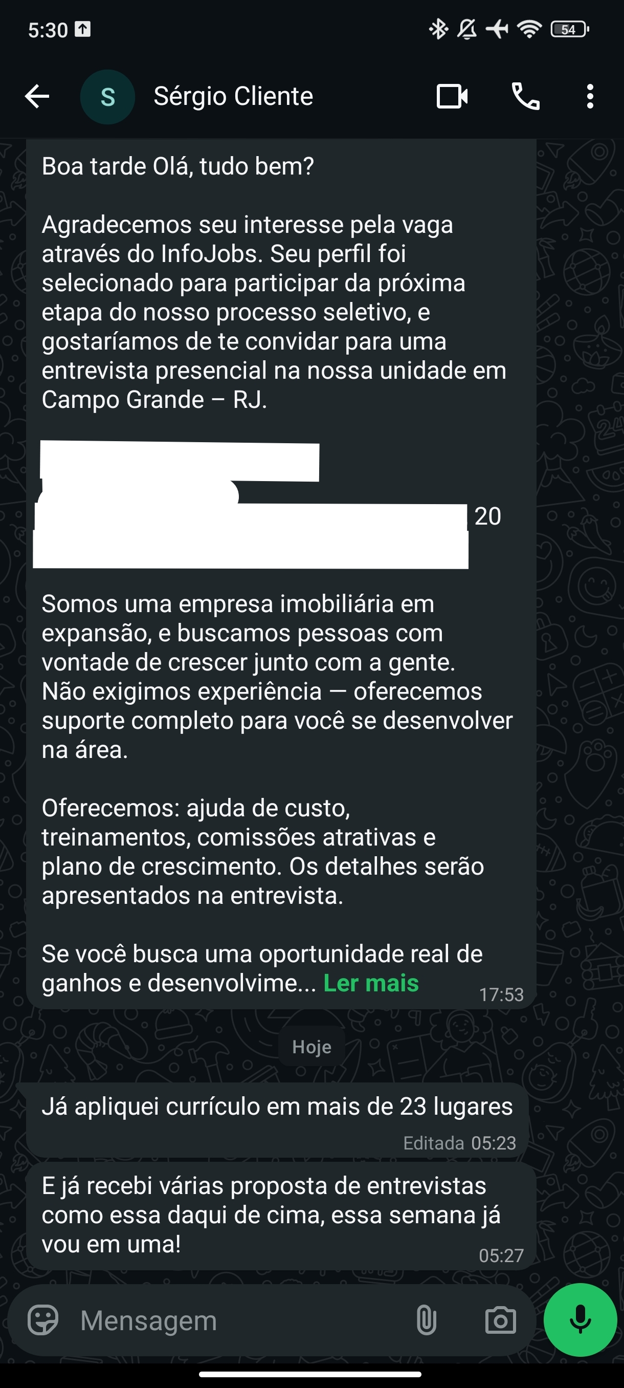 Print de Conversa do Caçador de Empregos